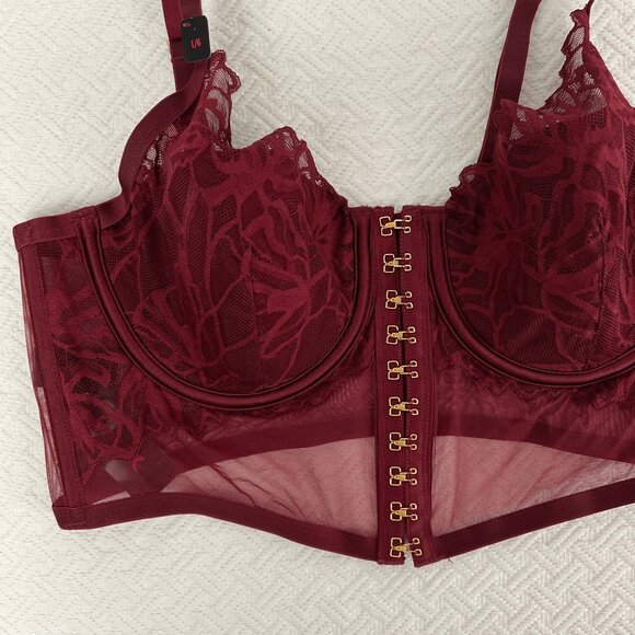 Brand New La Senza Women's Large Burgendy Merlot Purple Laced Corset Top Bra - Picture 10 of 16